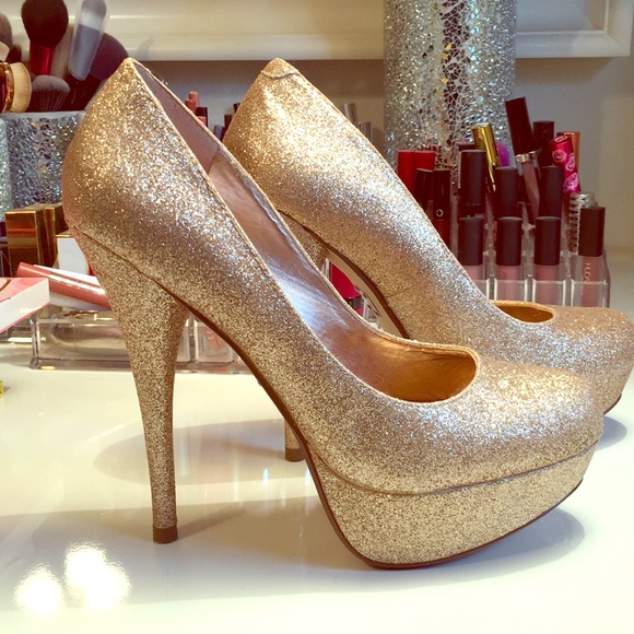 gold glitter platform heels